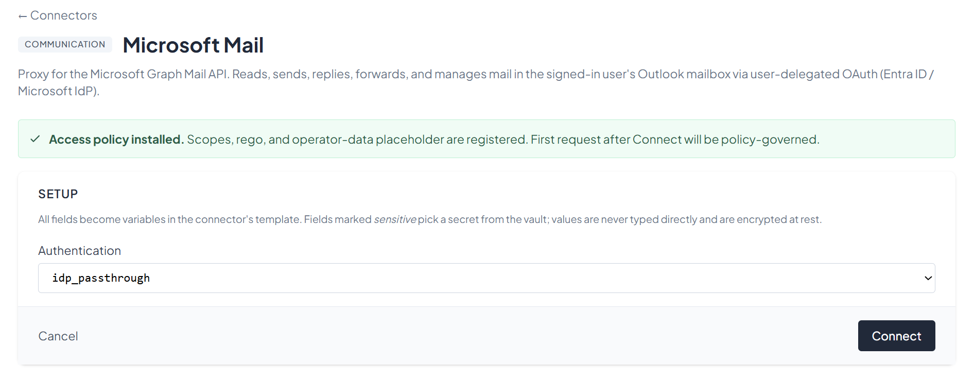 Microsoft Mail setup screen